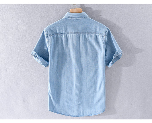 Camisa Denim Manga Corta de Algodón para Hombre - Clásica y Versátil - Image 13