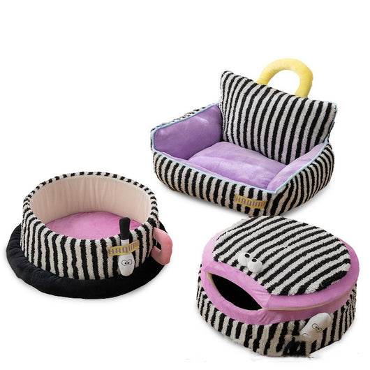 Caseta Felina Rayada de Tres Piezas - Set Completo para Gatos - Image 5
