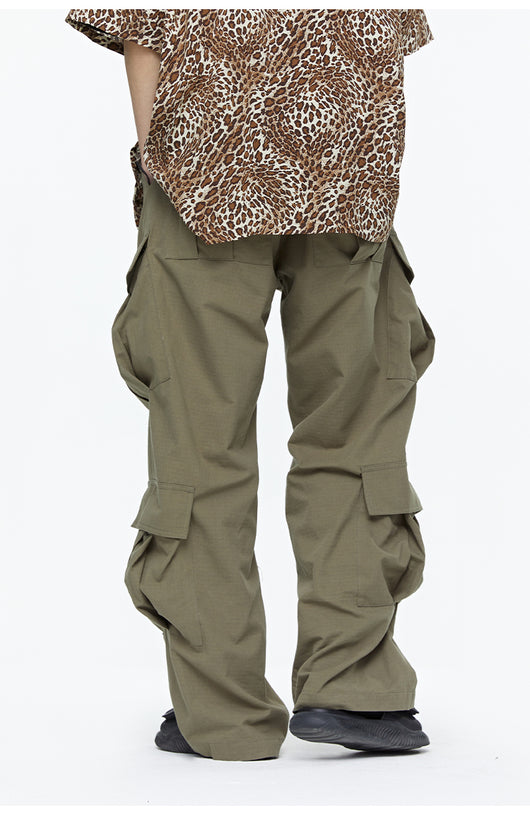 Pantalones Cargo Tácticos Verde Militar con Piernas Rectas y Múltiples Bolsillos - Image 18