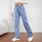 Jeans Rectos Lavados Cintura Media para Mujer