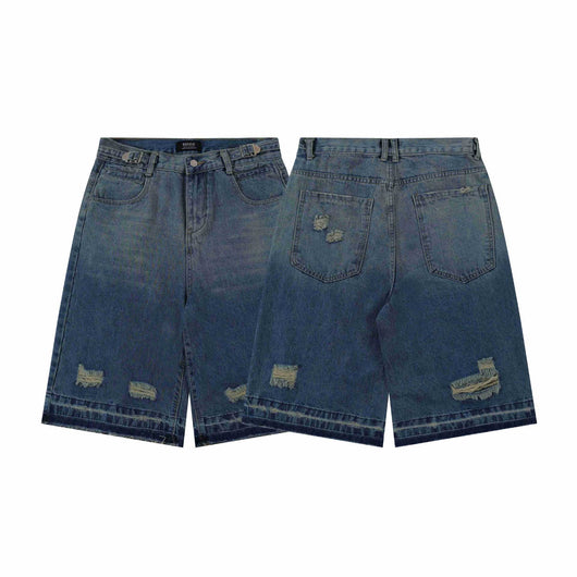 Shorts Vaquero Recto Desgastado con Roturas Retro para Hombre - Image 10