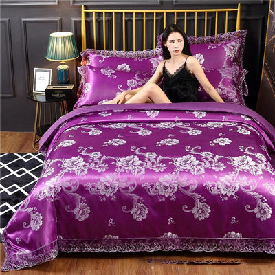 Juego de Cama Jacquard Satén Seda con Encaje - 4 Piezas - Image 4
