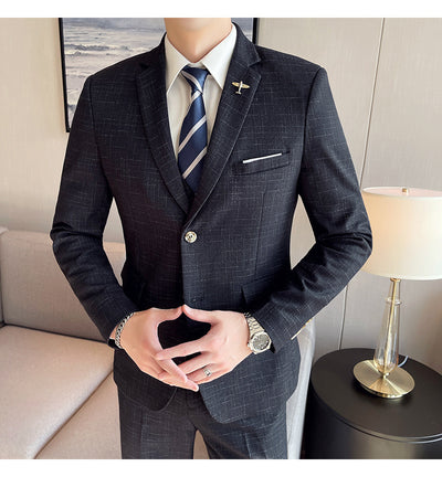 Traje de Esmoquin Tres Piezas Cuadros Mesh para Hombre - Image 11