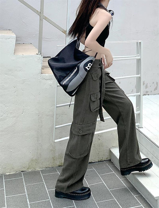 Pantalones Cargo Sueltos Vintage Americano con Múltiples Bolsillos y Detalles Desgastados - Image 16