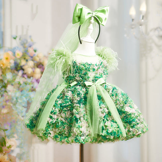 Vestido de Princesa Hada Verde con Mangas Abullonadas para Niñas - Image 9