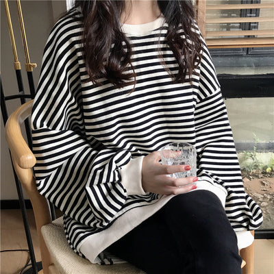 Camisa Oversized a Rayas de Manga Larga Suelta