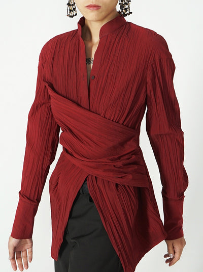 Blusa Larga con Cuello V y Cintura Fruncida Irregular - Image 5