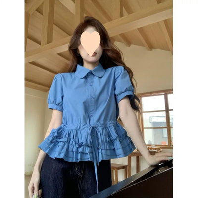 Blusa Juvenil Azul con Cuello de Muñeca y Mangas Abullonadas - Image 7