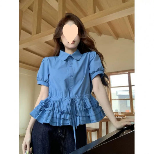 Blusa Juvenil Azul con Cuello de Muñeca y Mangas Abullonadas - Image 7