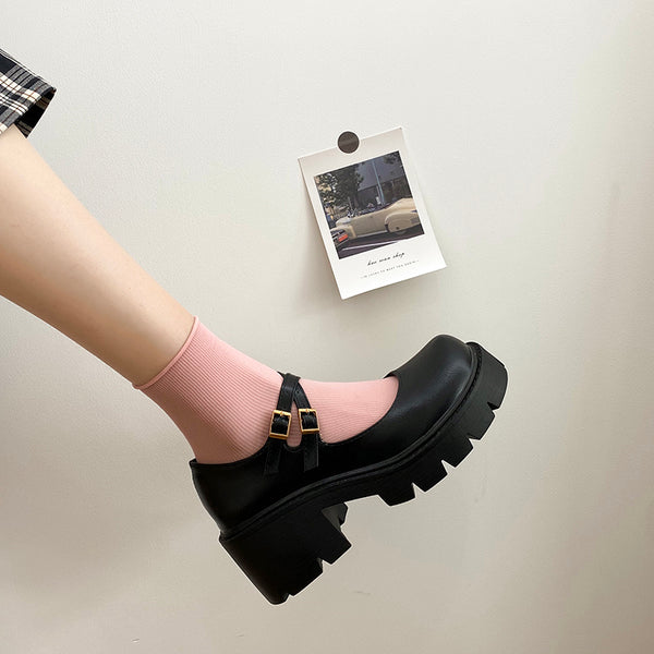 Zapatos de Cuero con Plataforma y Tacón Grueso Retro Primavera