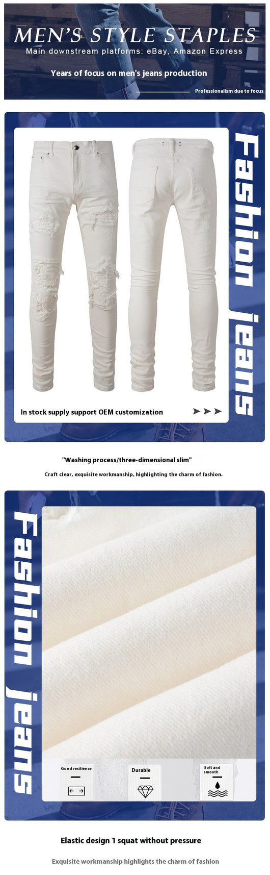 Jeans Slim Fit con Parches Rotos y Cintura Elástica para Hombre - Image 11