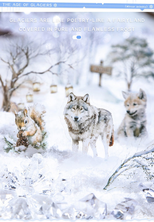 A set of 25 PET stickers featuring winter landscapes, ice castles, deer, wolves, and an ice queen in a snowy fantasy theme. - Image 13