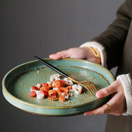 Plato de Cerámica Artesanal Estilo Japonés - Vajilla Retro Creativa Hecha a Mano