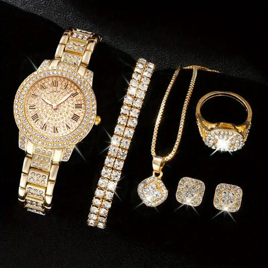 Conjunto de 5 Relojes de Moda para Mujer con Diamantes y Cuarzo Romano - Image 3