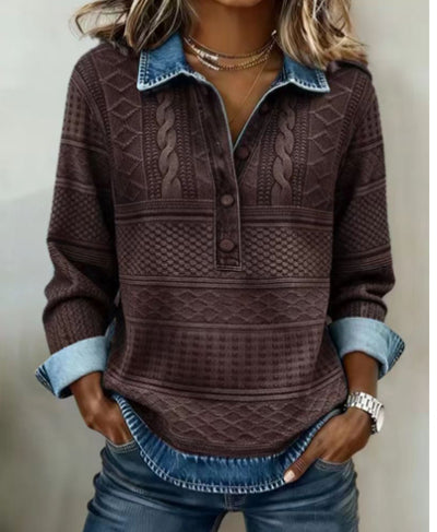 Blusa Retro de Cuello Alto con Estampado y Manga Larga - Image 9