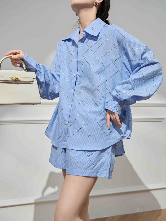 Conjunto Casual de Blusa y Shorts Azul para Mujer - Image 2