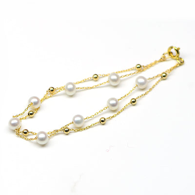 Pulsera Doble Ajustable de Perlas de Agua de Mar en Oro 18k - Image 4