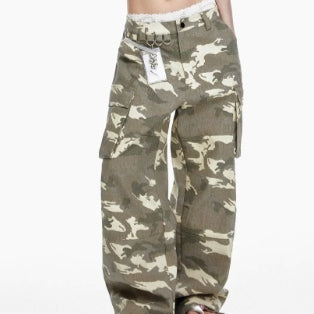 Pantalones Vaqueros Camuflaje Desteñido con Múltiples Bolsillos y Efecto Gastado - Image 2