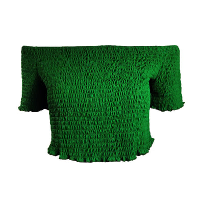 Blusa Escotada Plisada Verde Retro para Mujer - Image 8