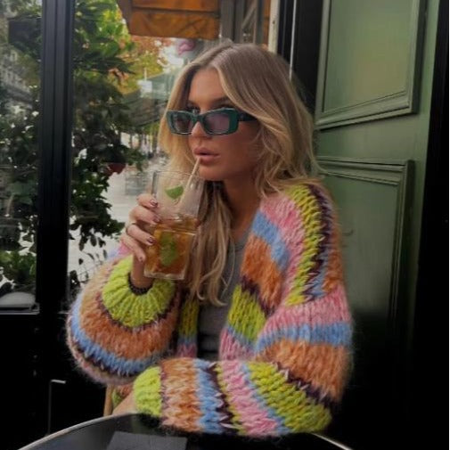 Cardigan Tejido Multicolor de Manga Larga para Mujer