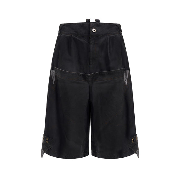 Pantalón Cropped Holgado con Doble Cintura y Costuras Lavadas para Hombre