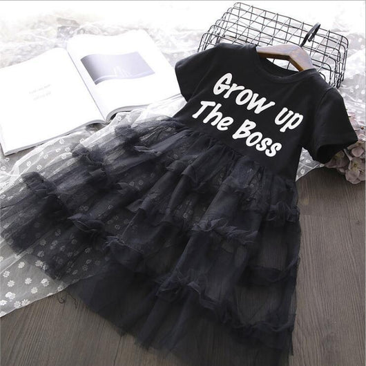 Vestido Niña Estilo Pastel con Malla y Detalles en Letras