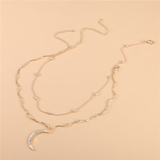 Collar Colgante de Luna con Diamantes Completos - Diseño Capas - Image 12