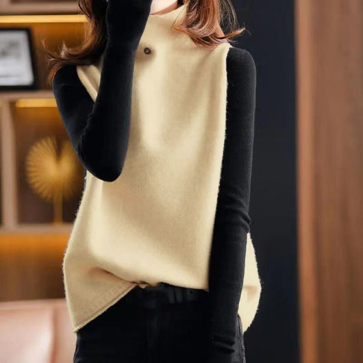 Chaleco Tejido Mujer Cuello Alto con Botones