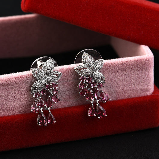 Aretes de Circón Flor Pequeña con Borla de Gota - Hipoalergénicos Estilo Coreano - Image 15