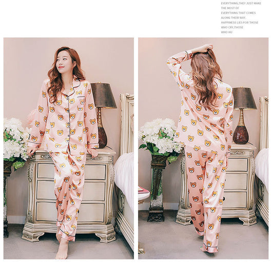 Pijama Talla Grande Verano Seda Artificial Estampado Manga Corta para Mujer - Image 4