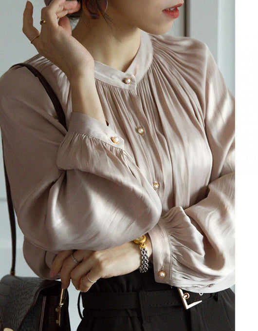 Blusa Retro de Satén Acetato para Mujer - Estilo Europeo Elegante - Image 9