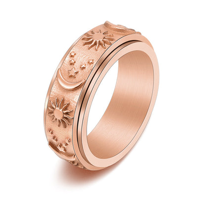 Anillo Giratorio de Acero Titanio con Estrellas, Sol y Luna - Image 10