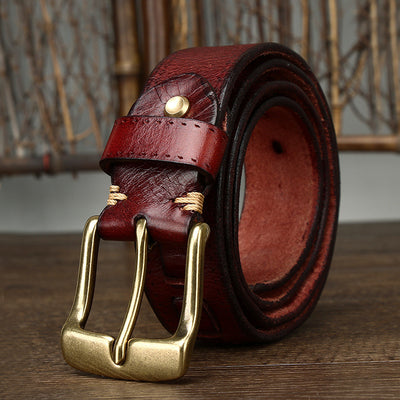 Cinturón Retro para Hombre en Cuero Genuino con Hebilla de Bronce - Image 12