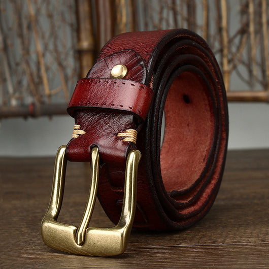 Cinturón Retro para Hombre en Cuero Genuino con Hebilla de Bronce - Image 12