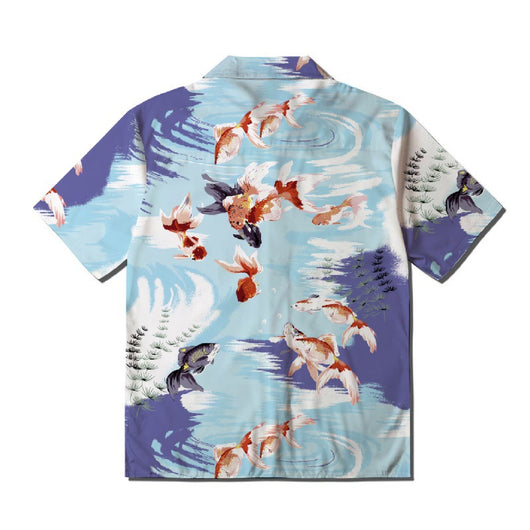 Camisa Cardigan Estampado Koi Flores Manga Corta para Hombre - Image 5