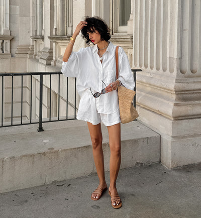 Conjunto de Lino Suelto para Mujer - Camisa y Shorts 100% Algodón - Image 22