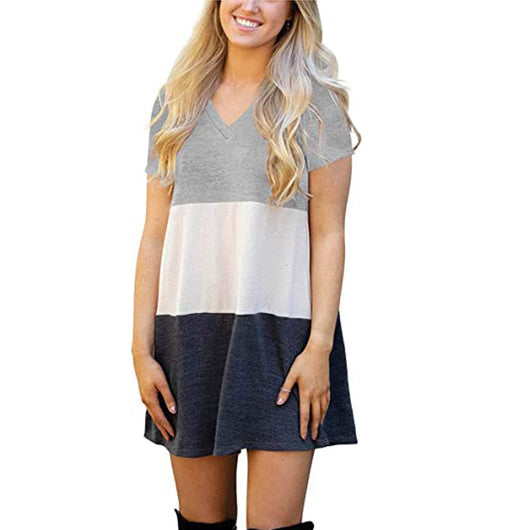 Vestido Camiseta Suelta con Cuello V y Combinación de Colores para Mujer - Image 4