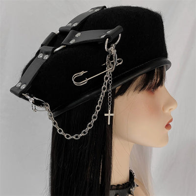 Gorro Pintor con Cadena de Cruz Punk Goth - Image 7