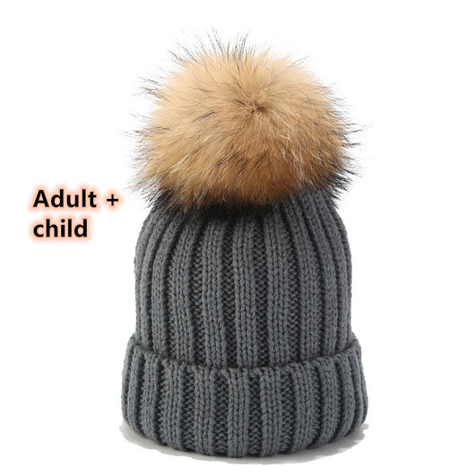 Gorro Tejido de Pelota de Pelo Real con Mapache - Juego para Padres e Hijos - Image 15