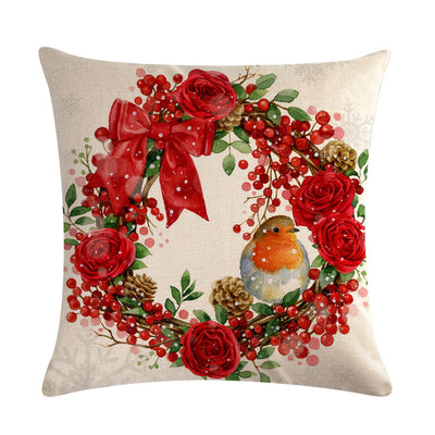 Funda de Almohada Lino Serie Pájaro Rojo Bendición Navideña - Image 11