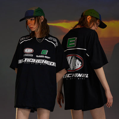 Camiseta Suelta Cuello Redondo Estampado Racing Unisex
