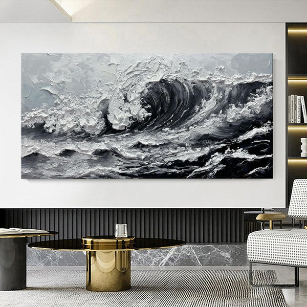 Cuadro Óleo Grandes Olas Marino Textura Gruesa Pintura Hecha a Mano para Sala