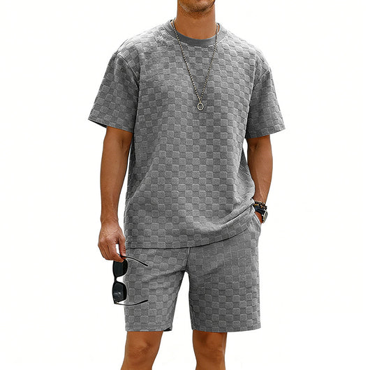 Conjunto de Playera y Shorts Casuales a Cuadros para Hombre - Image 8