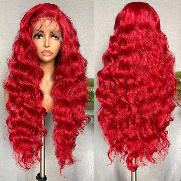 Peluca de Encaje Ondas Grandes Voluminosas Rojo Intenso