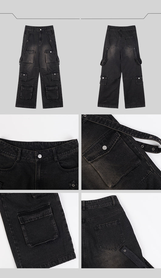 Pantalones Vaqueros Vintage de Pierna Ancha con Múltiples Bolsillos para Hombre - Image 8