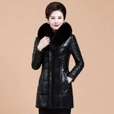 Chaqueta de Cuero Acolchada con Cuello de Piel Sintética para Mujer - Image 5