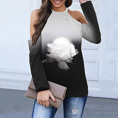 Blusa Estampada Halter Escotada de Manga Larga - Image 6