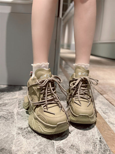 Zapatos Deportivos Casuales para Mujer con Cordones de Cuero y Suela Gruesa Acolchada - Image 12