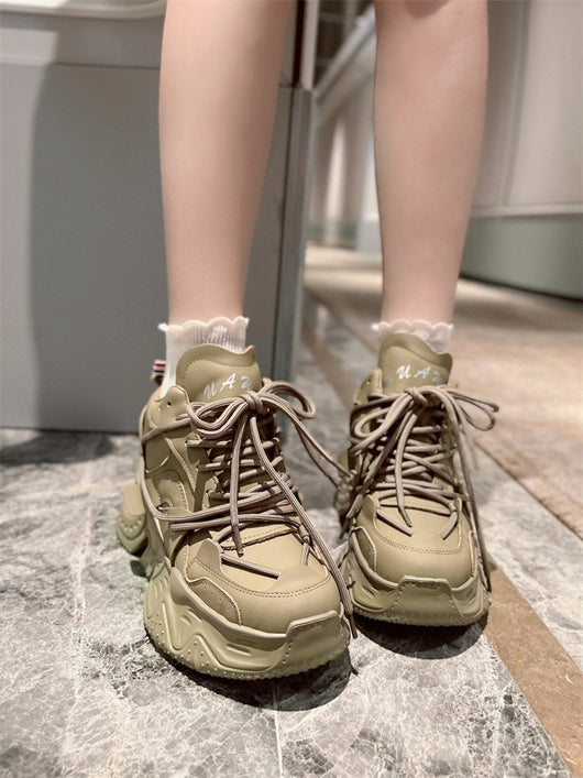 Zapatos Deportivos Casuales para Mujer con Cordones de Cuero y Suela Gruesa Acolchada - Image 12