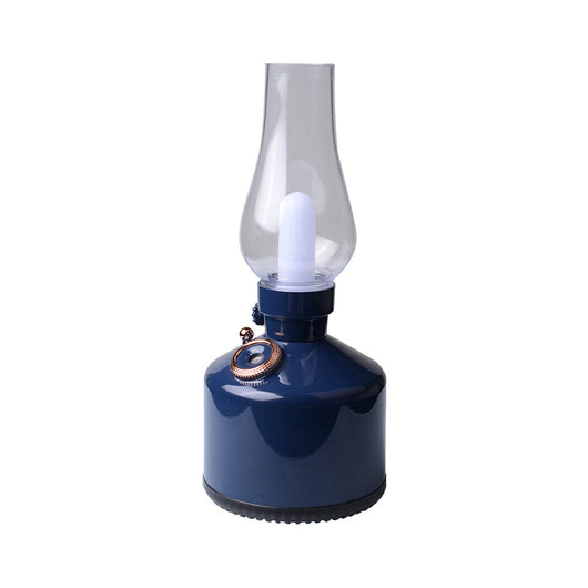 Wood grain kerosene lamp air humidifier with a clear glass-like top and a white light element, featuring a gold control knob. - Image 16